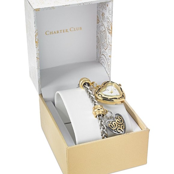 Charter Club Accessories - Two-Tone Stainless Steel Charm Bracelet Watch 28mm